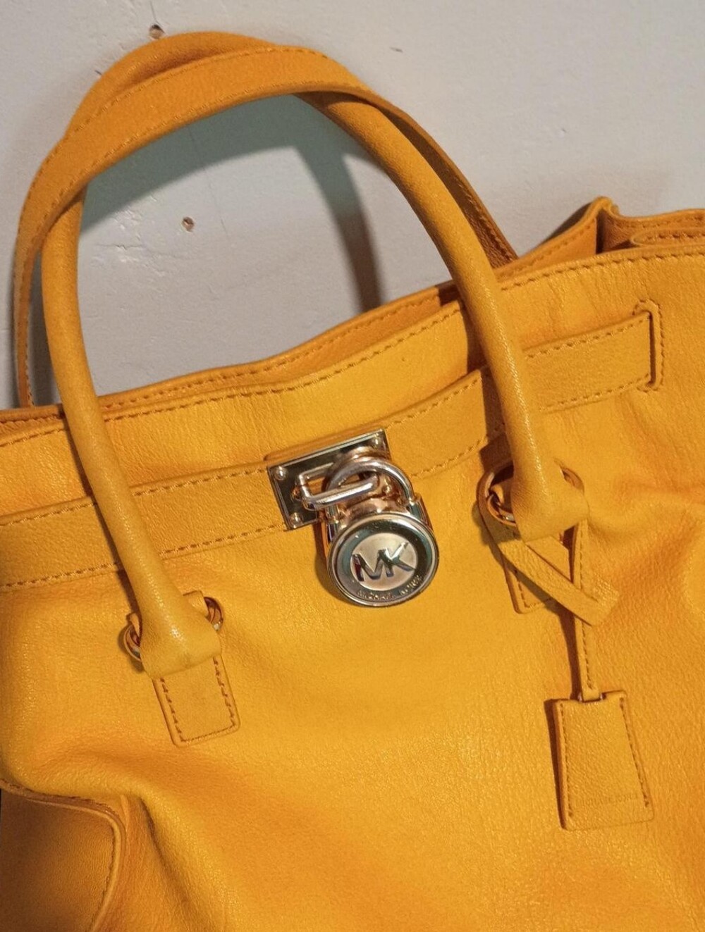 Michael Kors Yellow Leather Satchel with Gold-Tone MK Lock